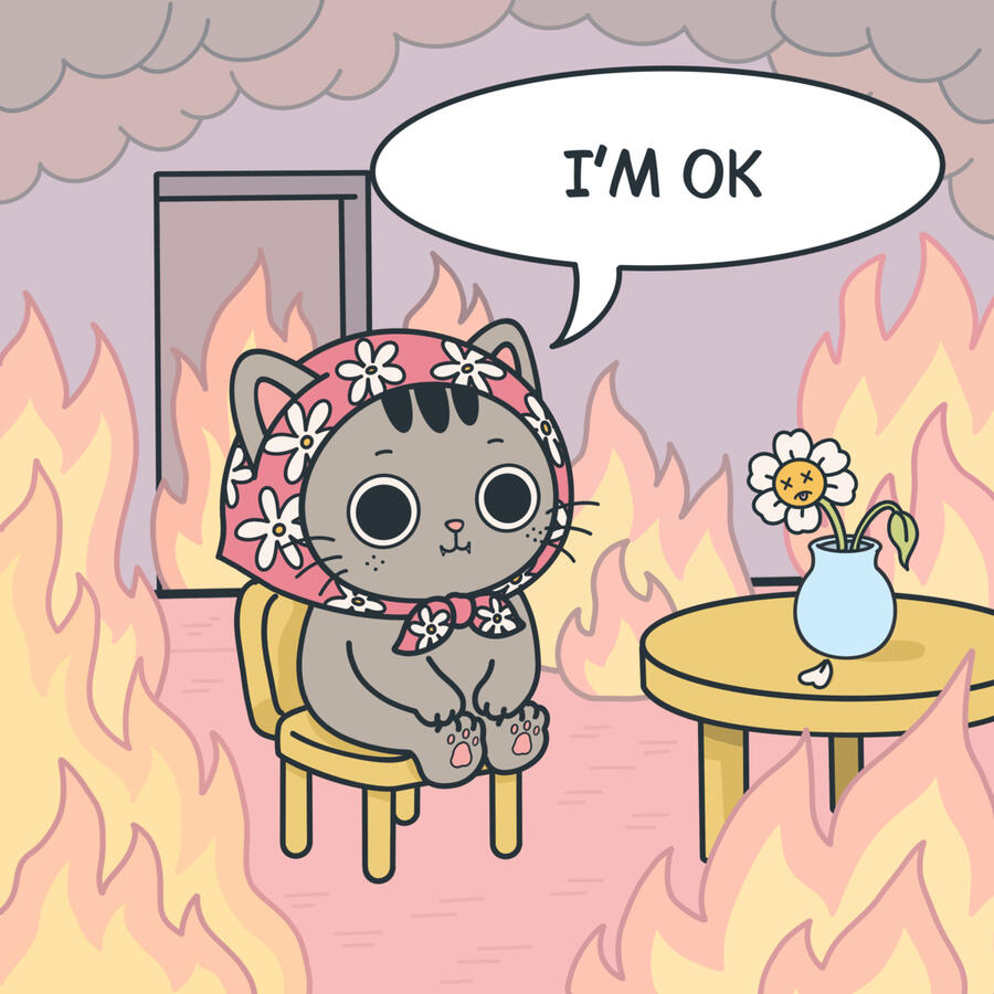 I'M OK. Dizzy confirms she is completely fine while everything burns around her.